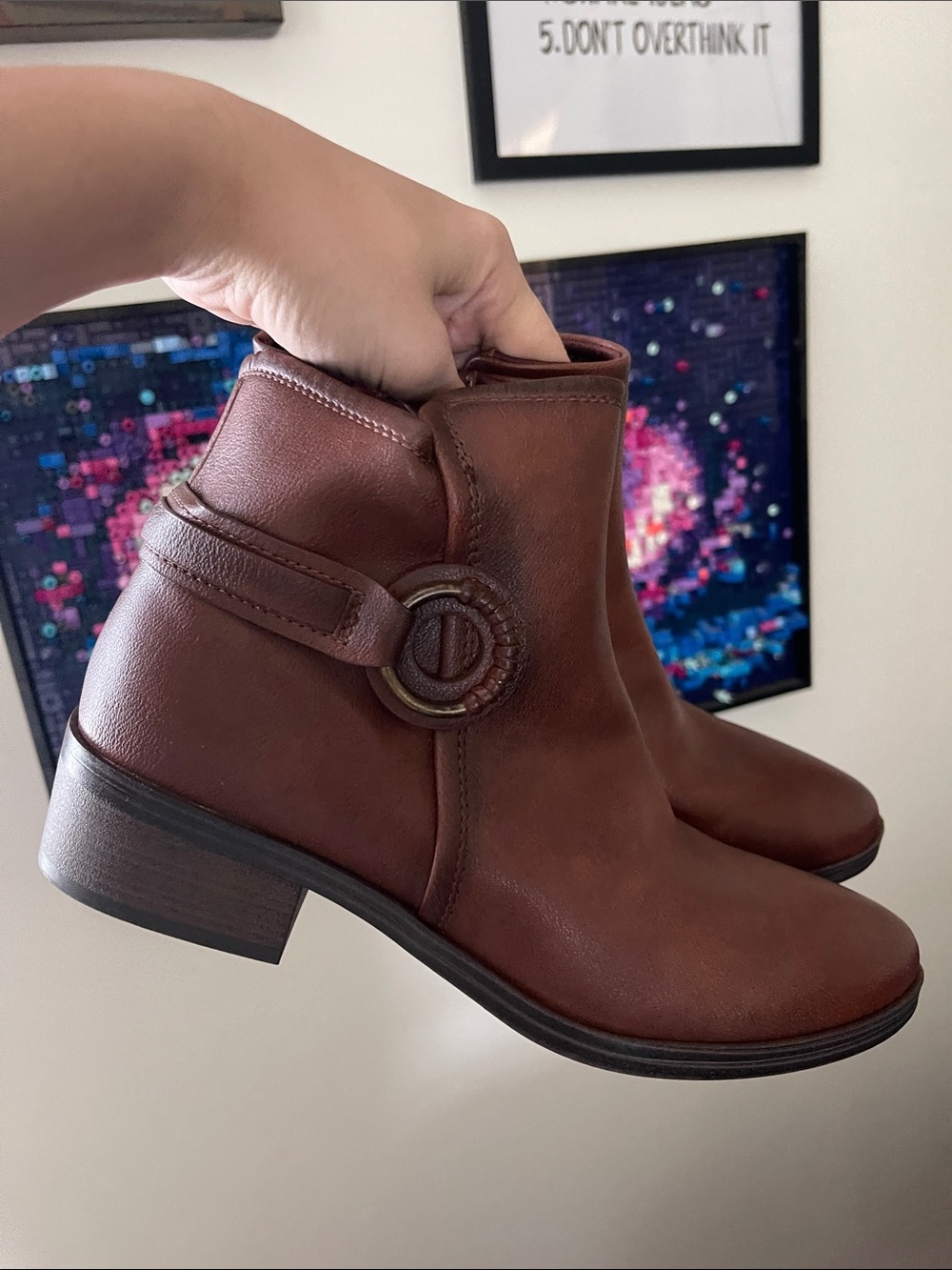 BareTraps Brown Leather Ankle Boots with Decorative Buckle